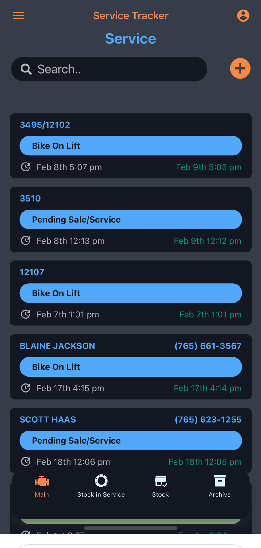 Service Tracker App Mockup